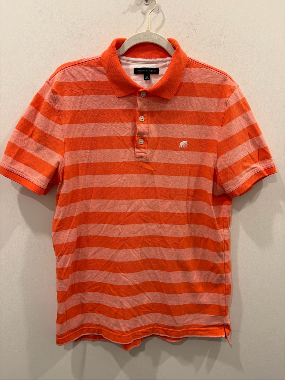 Banana Republic Men’s Orange and Pink Striped Polo Shirt
